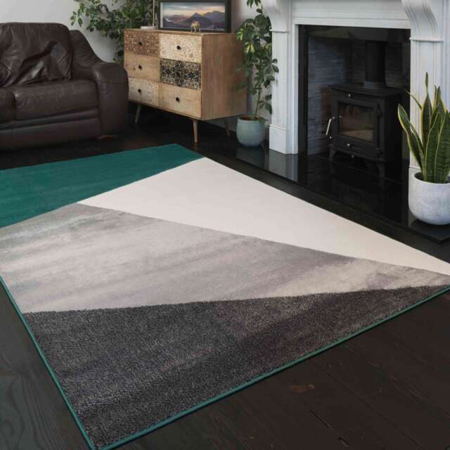 Modern Emerald Green Abstract Living Room Rugs - Enzo - 60cm x 110cm