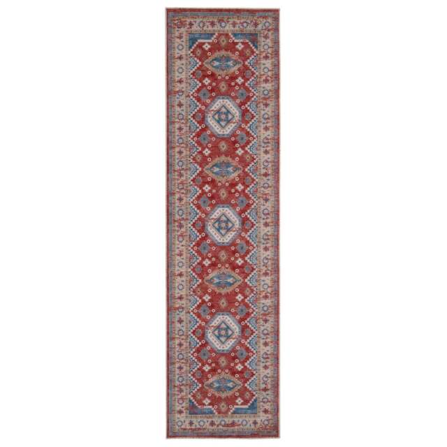 Washable Looped Red Vintage Runner - Anais - Washable Alpaca - 60cm x 240cm Runner