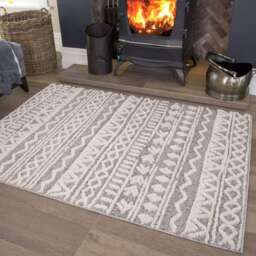Grey Cream Aztec Runner Rug - Ashbee - 60cm x 240cm Runner