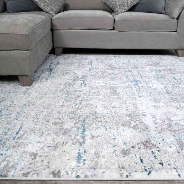 Modern Abstract Distressed Rugs Blue Grey - Tweed - Hatton - 60cm x 240cm Runner