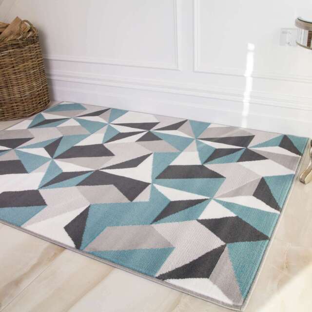 Geometric Blue and Grey Rug - Milan - 60cm x 110cm