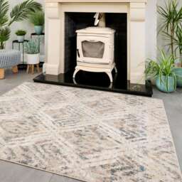 Natural Toned Diamond Living Room Rug - Warner - Ikaro - 60cm x 110cm