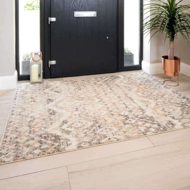 Distressed Grey Gold Diamond Area Rug - Boyce - Ikaro - 60cm x 110cm