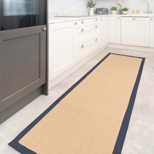 Navy Border Jute Runner Rug - Juliette Navy - Juliette - 70cm x 240cm Runner