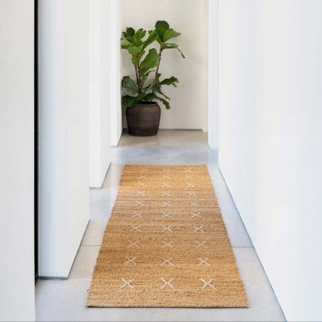 Handwoven Brown Jute Cross Stitch Runner - Callie - Peter Irvine - 80cm x 300cm Runner