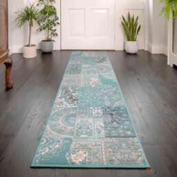 Duck Egg Traditional Patchwork Living Room Rug - Milan - 80cm x 150cm