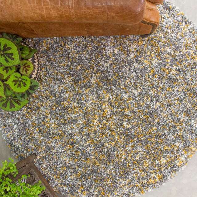 Ochre Luxurious Shaggy Round Circle Living Room Rug - Alder - 135cm x 135cm Circle