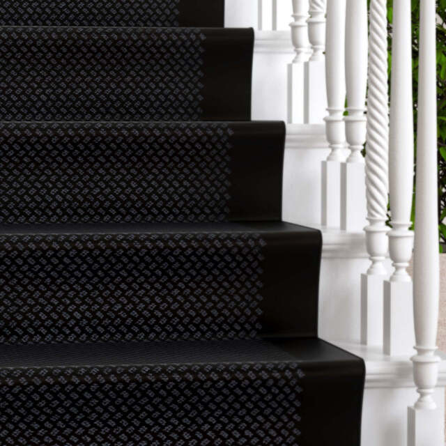 Black Bordered Stair Carpet Runner - Cut to Measure - Scala - 1ft