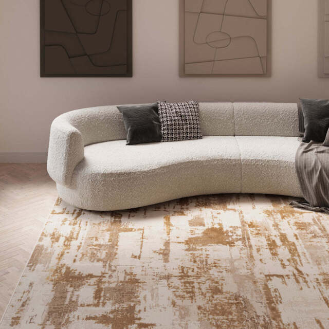 Distressed Brushstroke Beige Rug - Farah - Ludlow - 60cm x 110cm