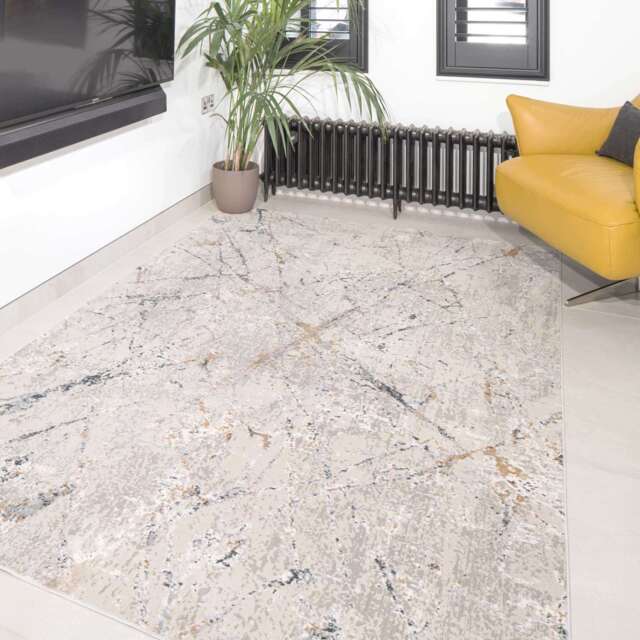 Modern Silver Abstract Living Room Rug - Vincent - William - 60cm x 110cm