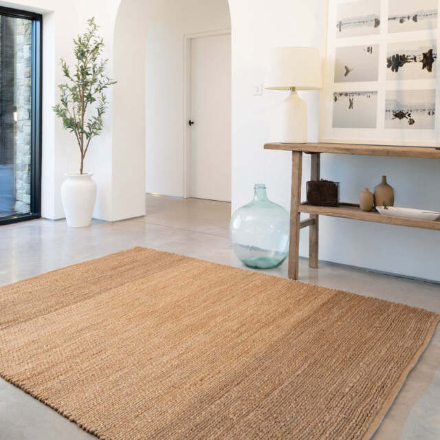 Natural Handwoven Brown Jute Border Rug - Alma - Peter Irvine - 120cm x 170cm