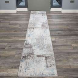 Modern Blue Abstract Distressed Hall Runner Rugs - Hatton - 60cm x 240cm Runner