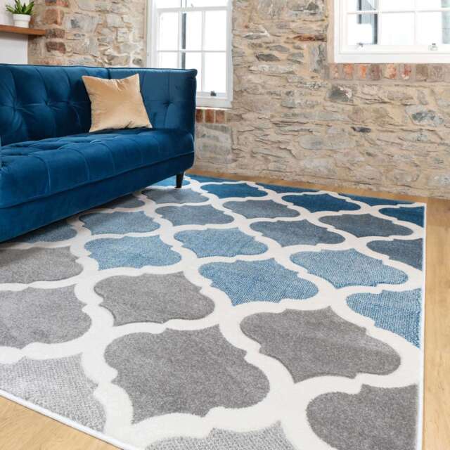 Fresh Trellis Blue Living Room Rug - Topaz - Topaz - 80cm x 150cm