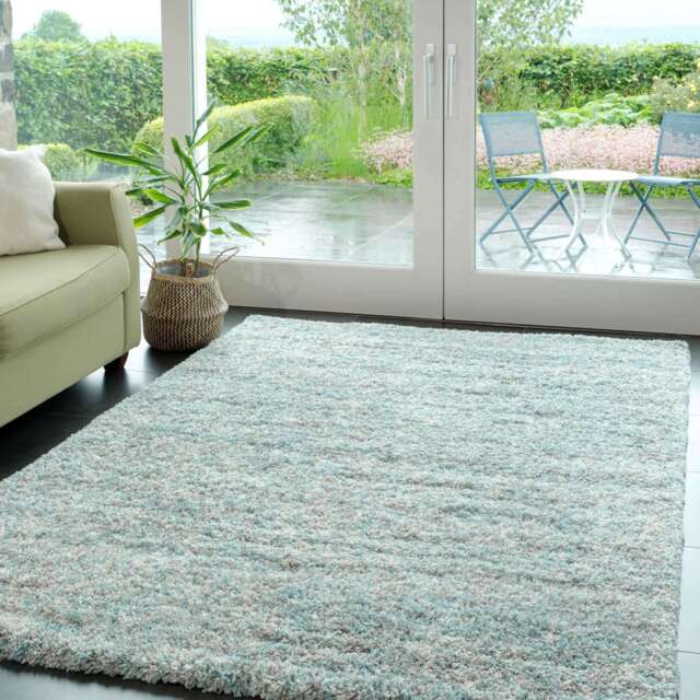 Soft Mottled Duck Egg Shaggy Area Rug - Camberley - Kinsale - 80cm x 150cm