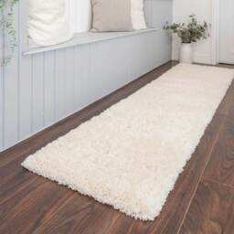 Soft Everyday Cream White Shaggy Runner Rug - Nore - 60cm x 240cm Runner