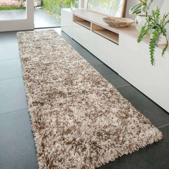 Soft Mottled Brown Shaggy Hall Rug - Kinsale - 60cm x 240cm Runner