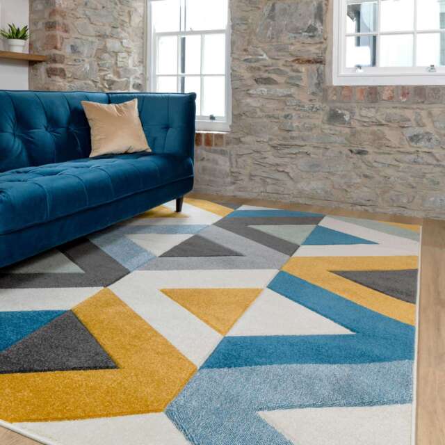 Multicolour Woven Geometric Area Rug - Angora - Topaz - 60cm x 110cm