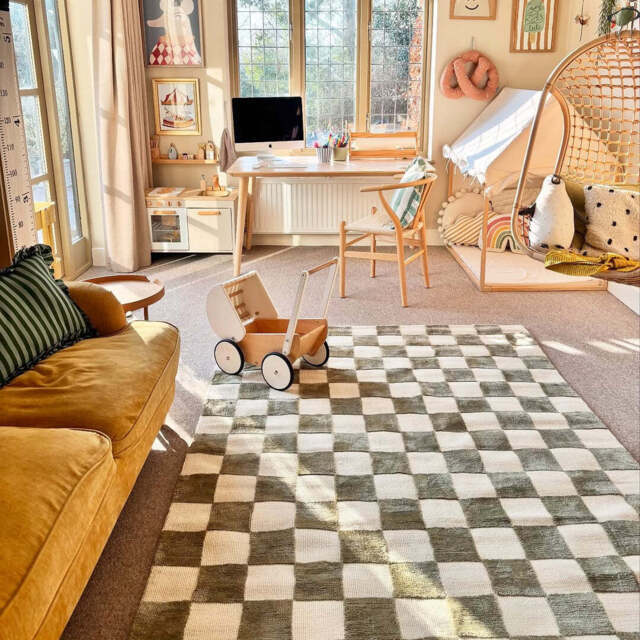 Green Retro Checkerboard Rug - Maze - Maze - 120cm x 170cm