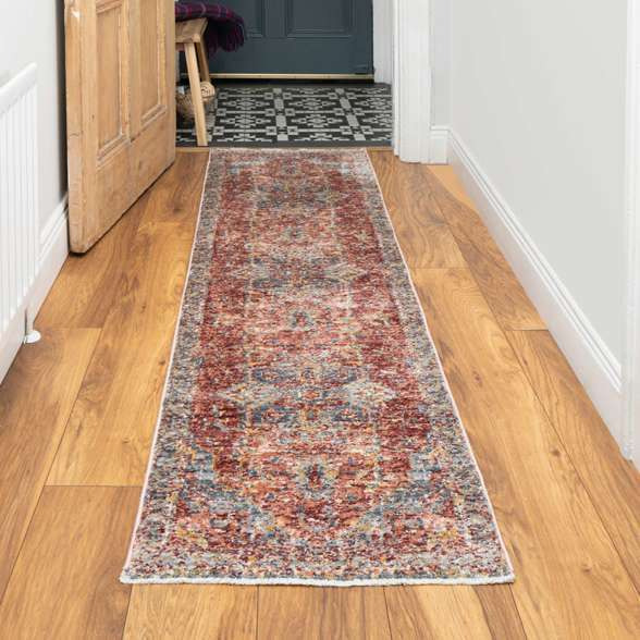 Soft Warm Terracotta Traditional Distressed Hall Runner Rug - Mystic