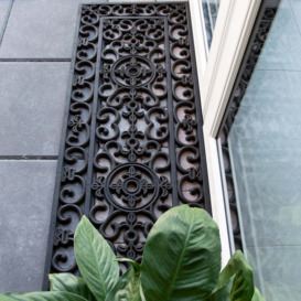 Long Ornate Iron Black Rubber Entrance Doormat - Doormat - 45cm x 120cm