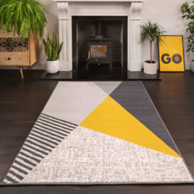 Mustard Grey Abstract Living Room Rug - Milan
