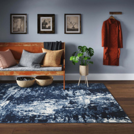 Navy Blue Distressed Living Room Rug - Milan - 120cm x 170cm