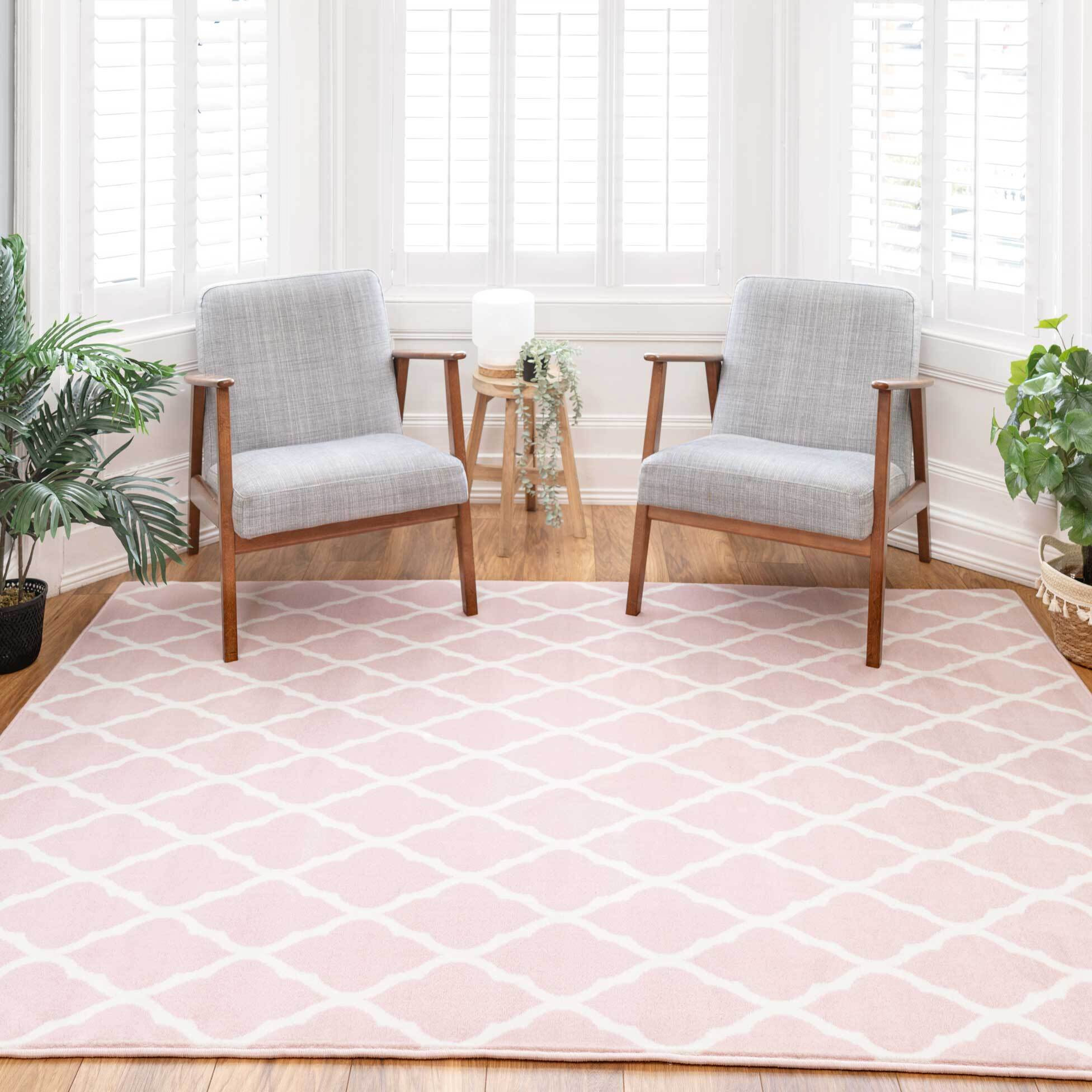 Pink Blush Moroccan Trellis Living Room Rug - Milan