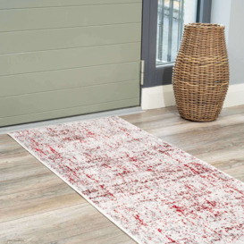 Red Abstract Distressed Runner Rugs - Tweed - Hatton - 60cm x 240cm Runner