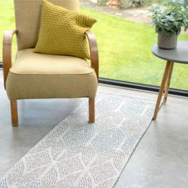 Moroccan Tile Faded Beige Woven Sustainable Cotton Runner Rug - Kendall - 55cm x 240cm Runner