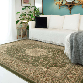 Traditional Green Bordered Rug - Jasmine - 80cm x 150cm