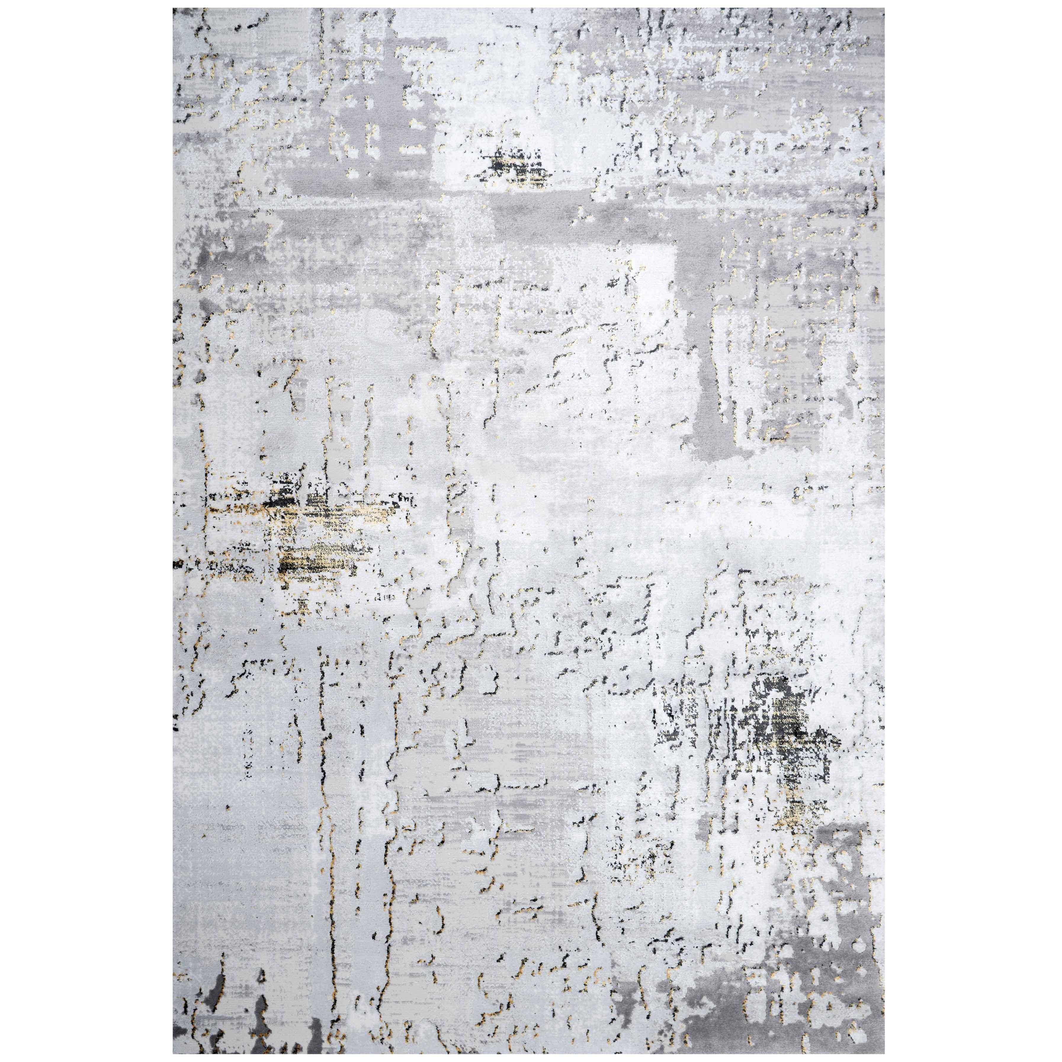 Modern Gold Abstract Distressed Living Room Rugs - Hatton - 60cm x 110cm