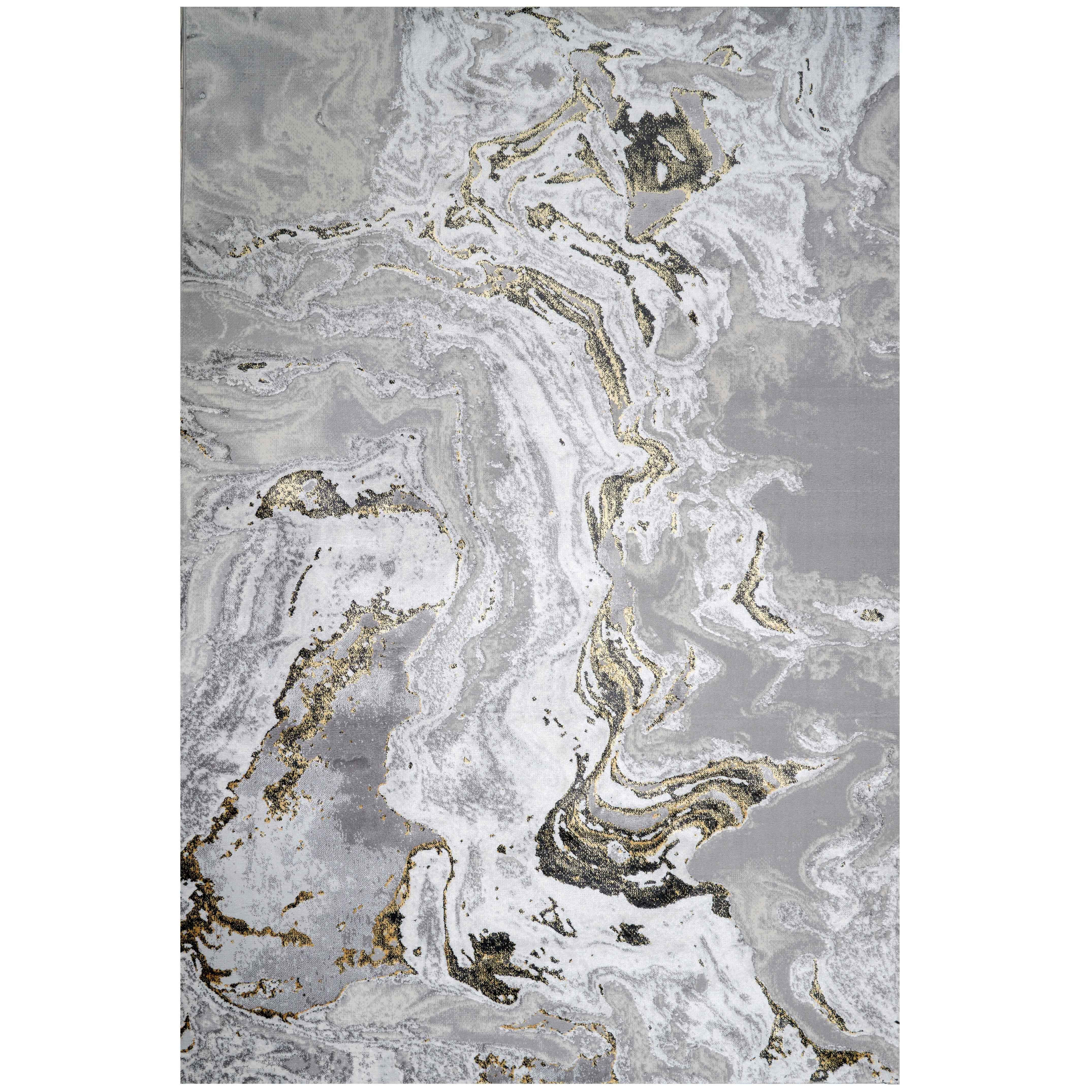 Gold Abstract Marble Pattern Living Room Rugs - Hatton - 60cm x 110cm
