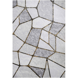Modern Gold Abstract Mosaic Living Room Rugs - Road - Hatton - 60cm x 110cm