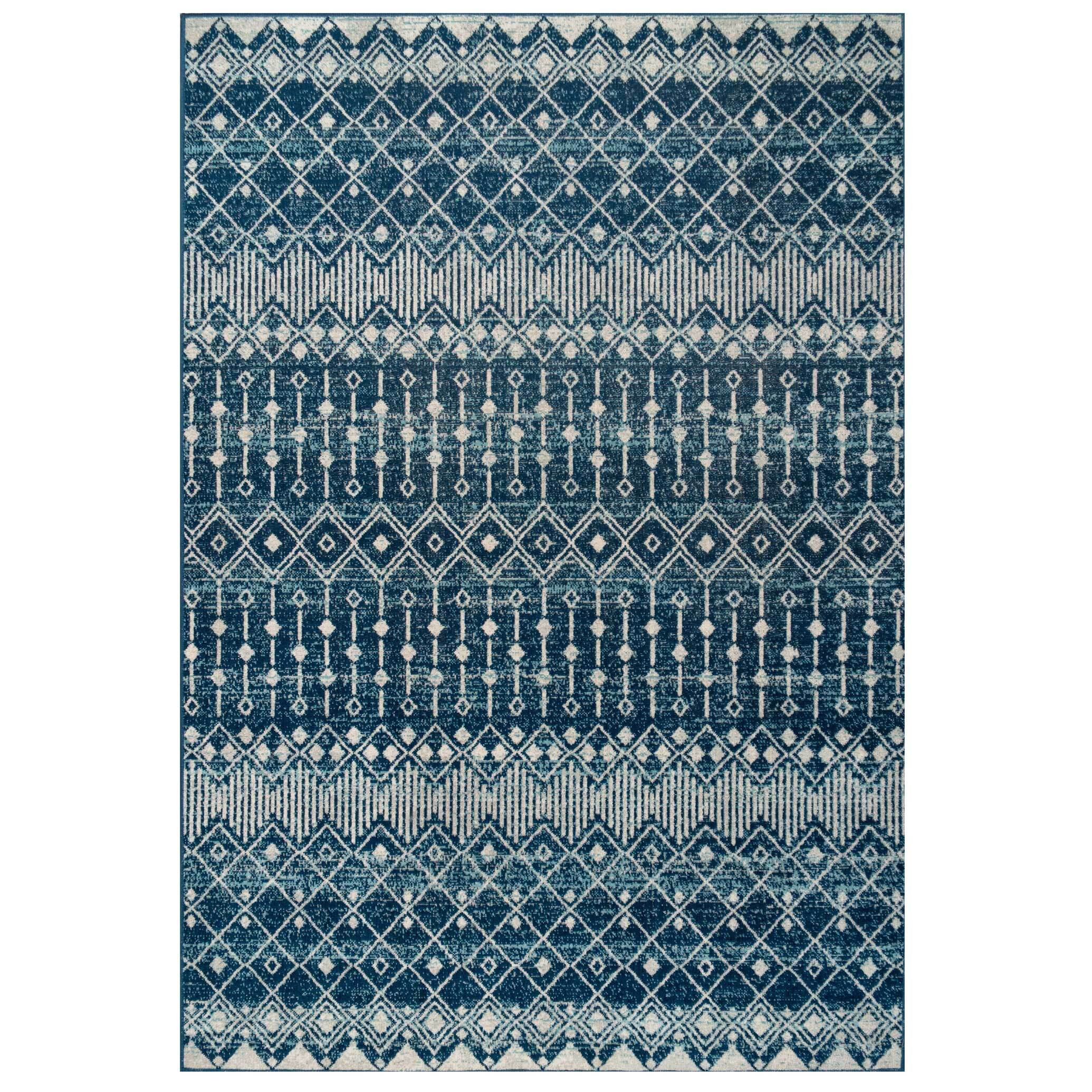 Blue Moroccan Tile Living Room Rug - Moda - 60cm x 110cm