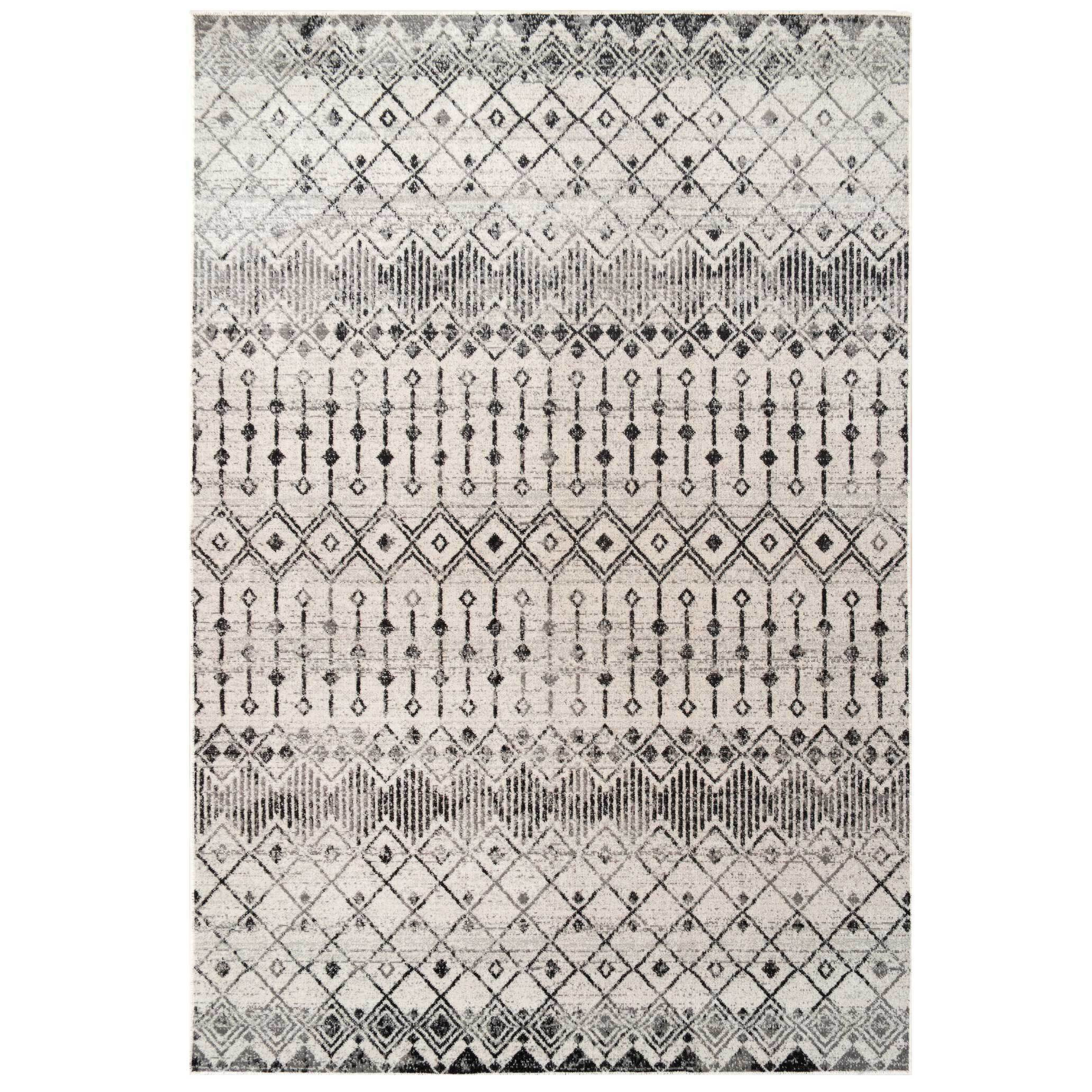 Grey Moroccan Tile Living Room Rug - Moda - 60cm x 110cm