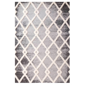 Grey Textured Trellis Indoor Outdoor Rug - Fretwork - Moloko - 60cm x 110cm