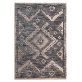 Grey Textured Flatweave Aztec Indoor Outdoor Area Rug - Bartlett - Pavillion - 60cm x 110cm