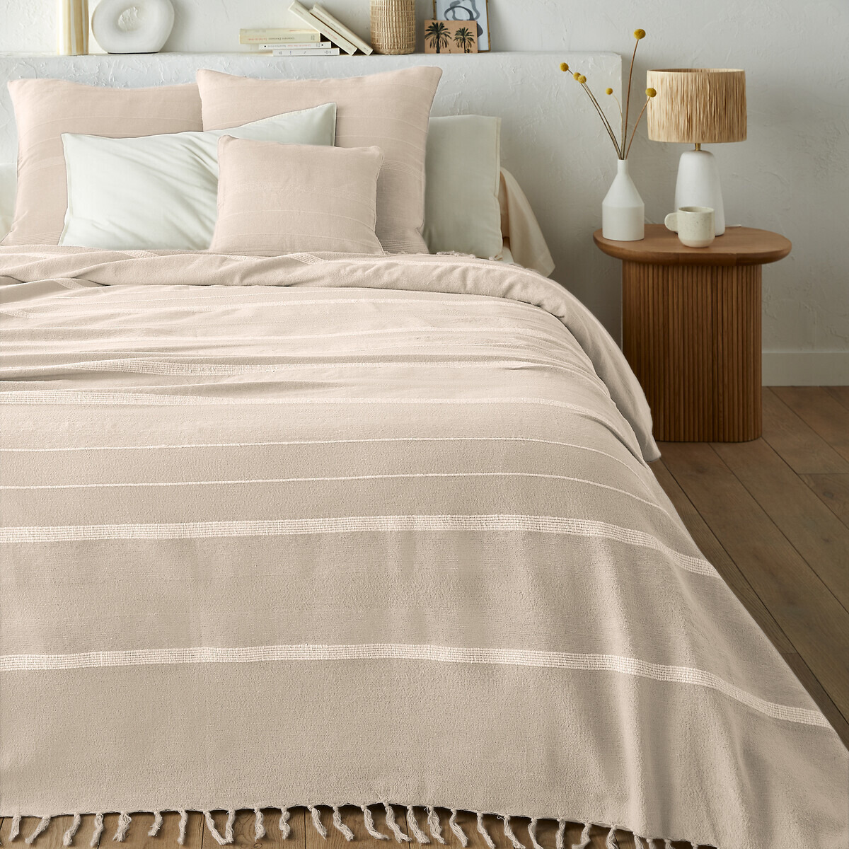 Nedo Striped Fringed 100% Cotton Bedspread - image 1
