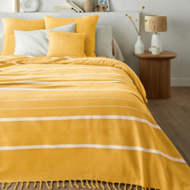 Nedo Striped Fringed 100% Cotton Bedspread - thumbnail 1