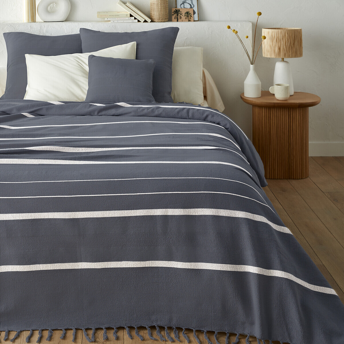 Nedo Striped Fringed 100% Cotton Bedspread - image 1