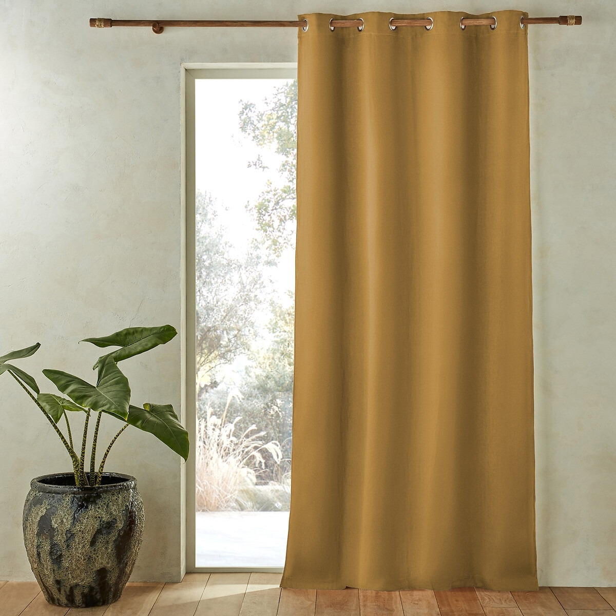 Private Single Lined Blackout Curtain in Washed Linen with Eyelets - image 1
