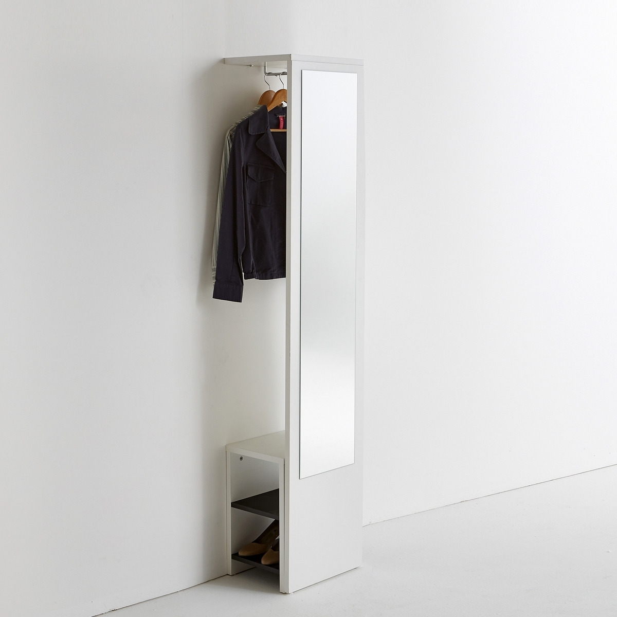 Reynal Wall-Mounted Coat Rack with Mirror and Shoe-Tidy - image 1