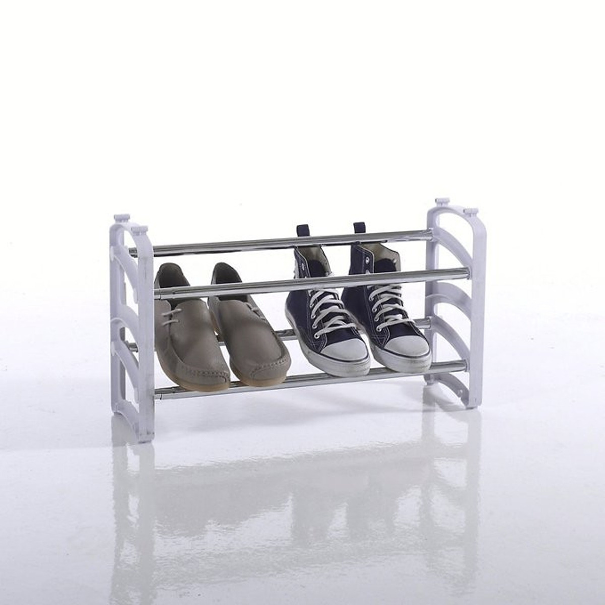 Expandable and Stackable 2-Shelf Metal and Plastic Shoe Rack - image 1