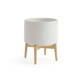 Florian Ceramic Planter with Wooden Stand - thumbnail 1