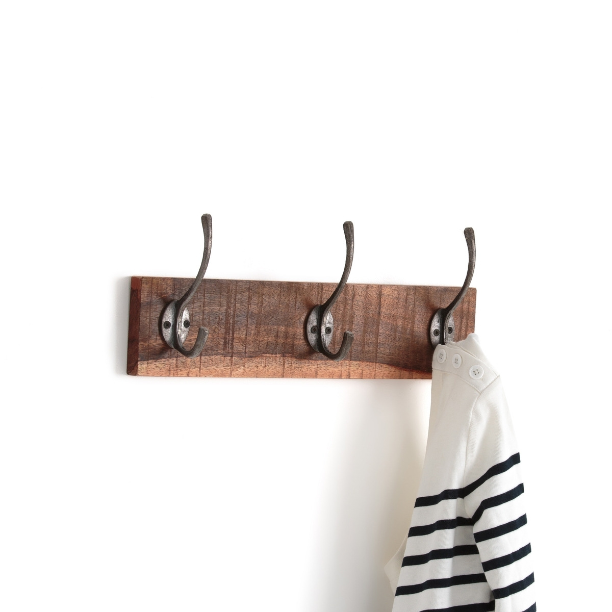 Wall-Mounted Wooden Coat Rack with 3 Metal Hooks - image 1