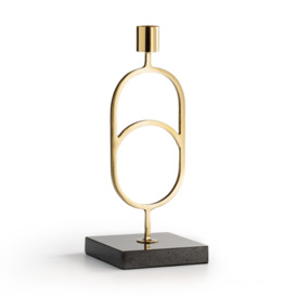 Fitia Marble & Brass Candlestick, H25cm - thumbnail 1