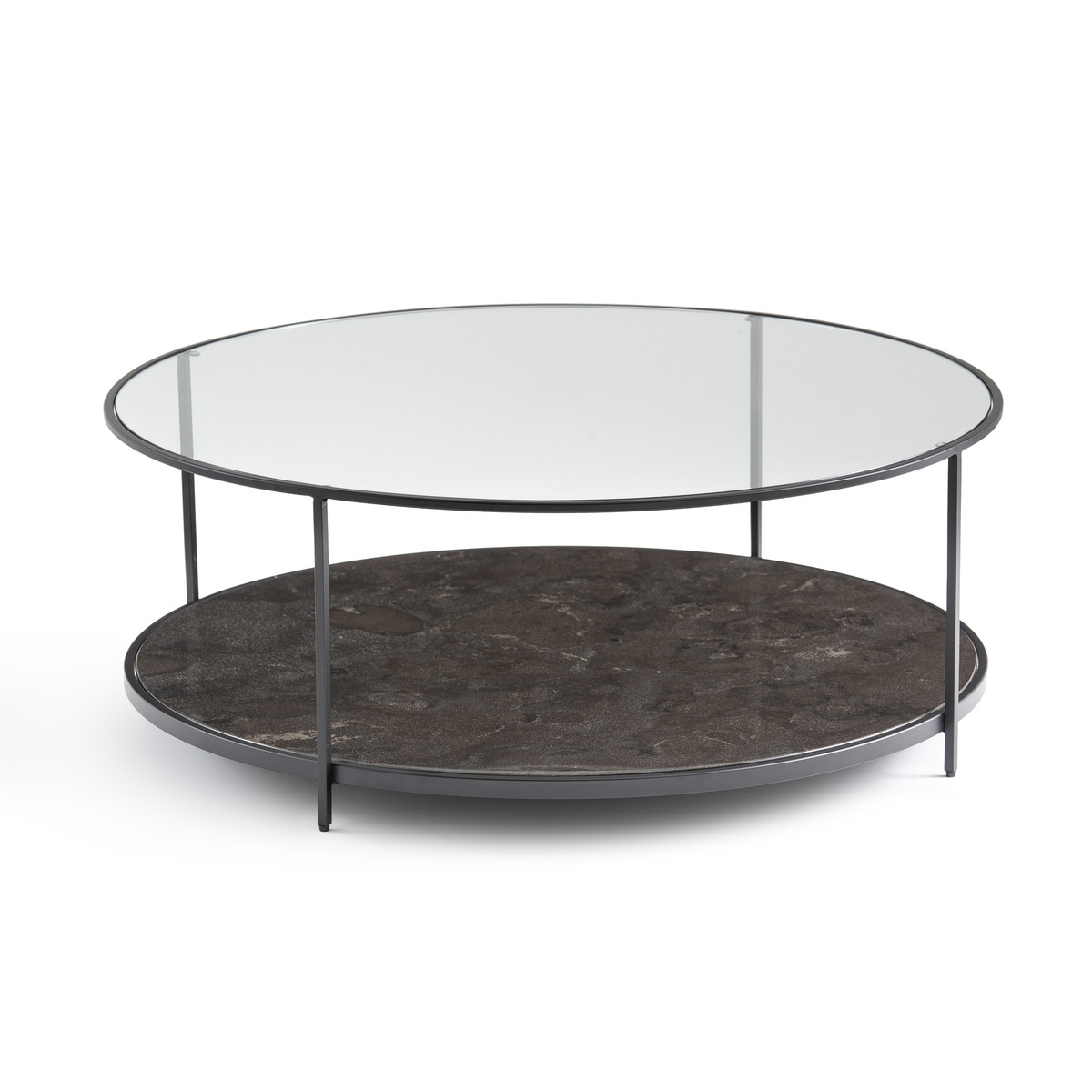 Buren Round Tempered Glass & Stone Coffee Table - image 1
