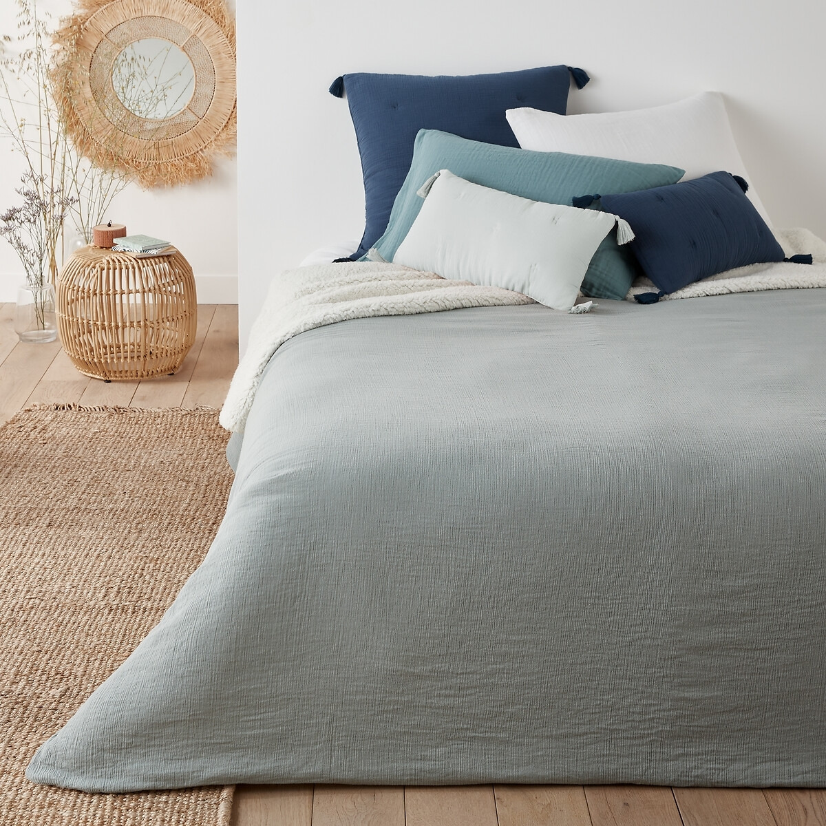 Kumla Plain Cotton Muslin & Fleece Bedspread - image 1