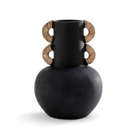 Kuro H41.5cm Ceramic & Rattan Vase