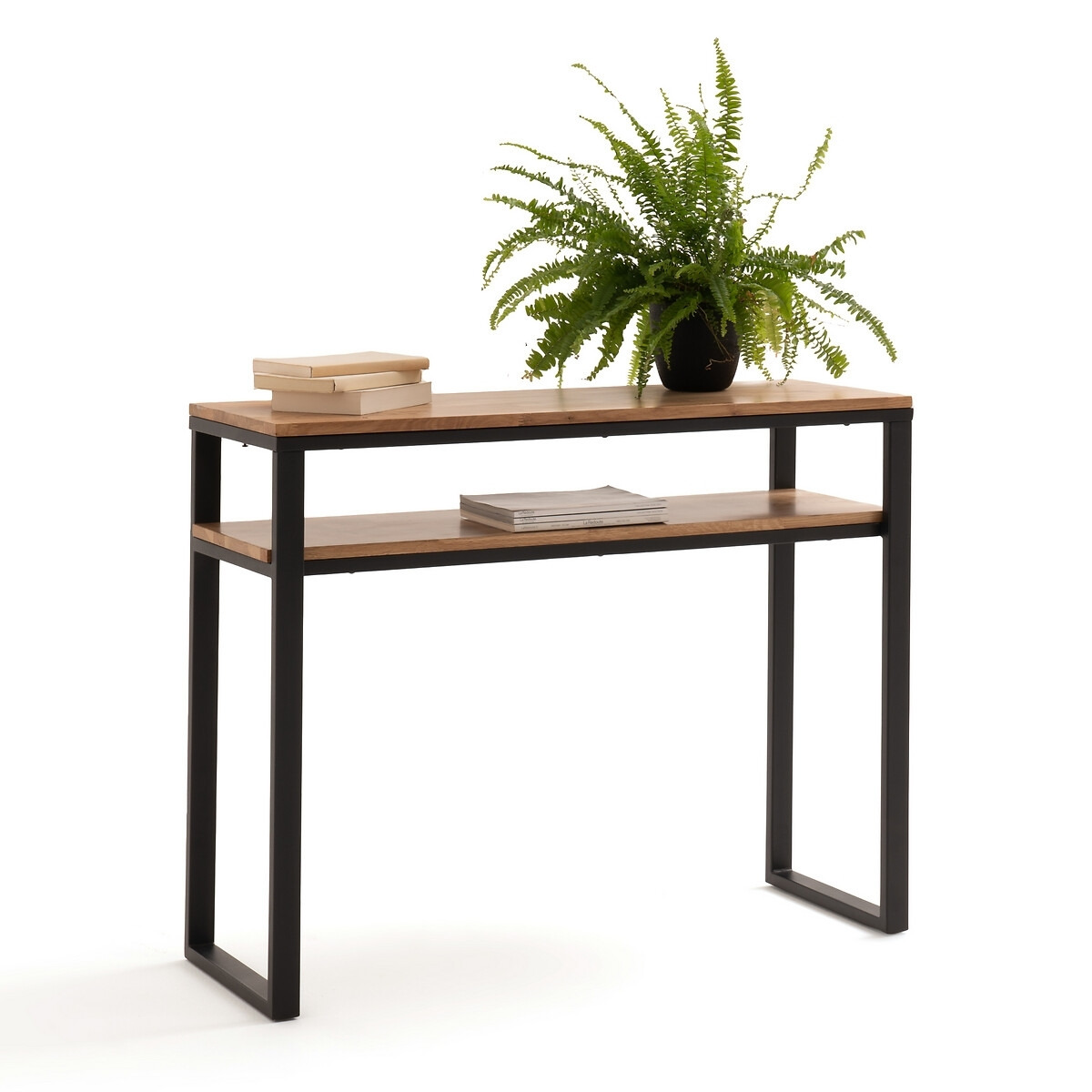 Hiba Solid Oak and Steel Console Table with 2 Shelves - image 1